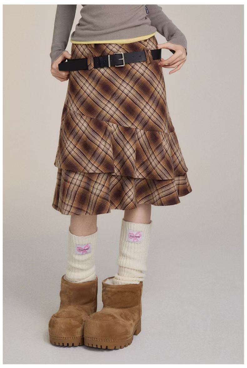 VIA PITTI V24DS228 Irregular plaid skirt