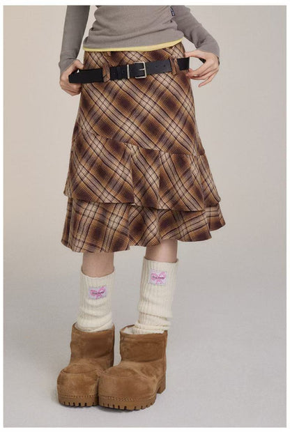 VIA PITTI V24DS228 Irregular plaid skirt