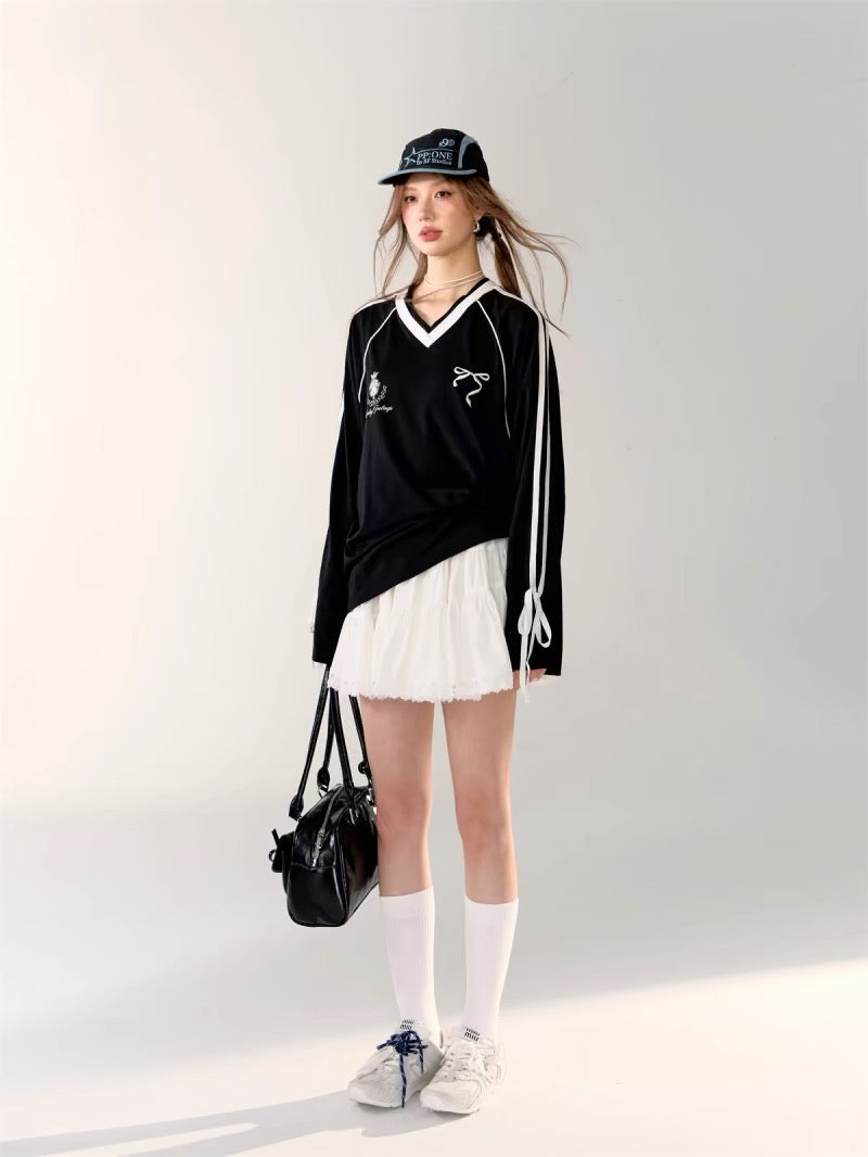 AsGony [Best Seller] 24457Blokette Bow T-shirt (2color)