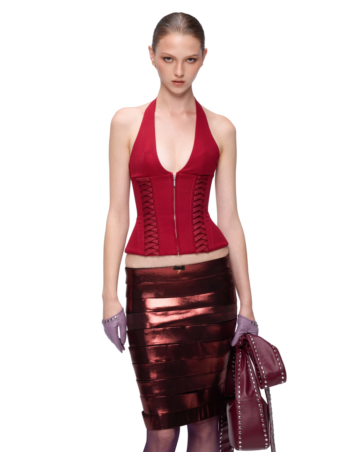 FANCì CLUB [Best Seller] Julia Halterneck Corset Top(3color)