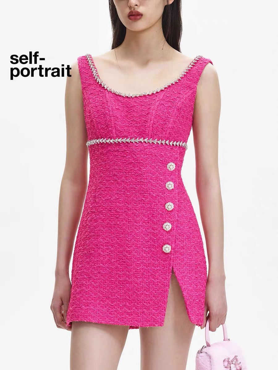 Self-Portrait PINK EMBELLISHED MINI DRESS