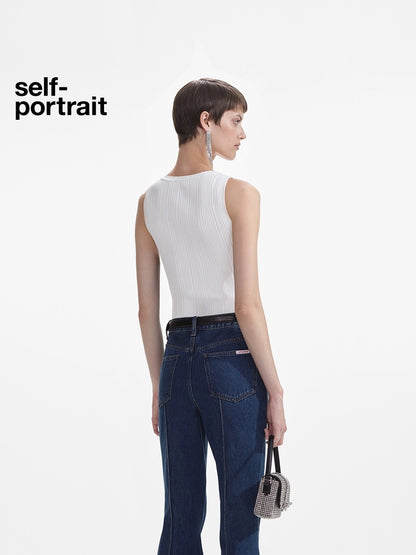 Self-Portrait WHITE RIBBED KNIT TOP