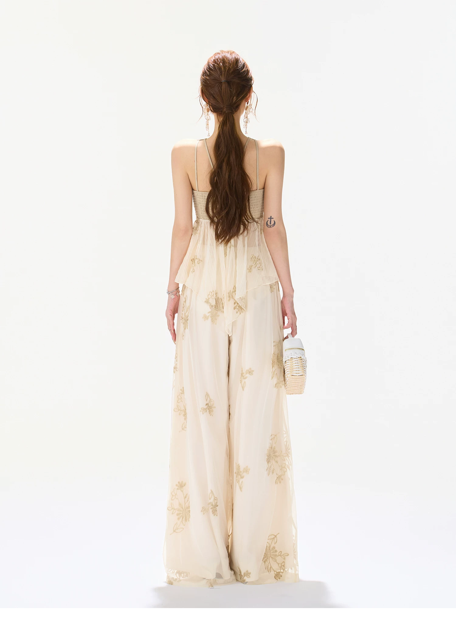 CYNR Soft Chiffon Halter Wide Leg Pants Set