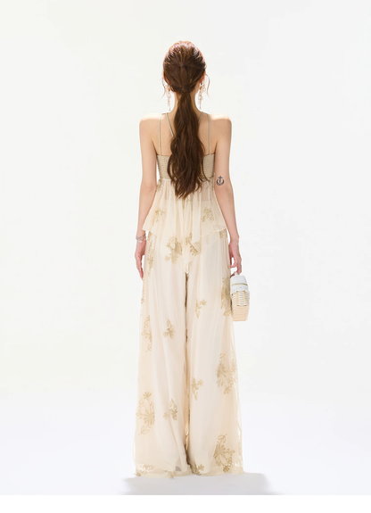 CYNR Soft Chiffon Halter Wide Leg Pants Set