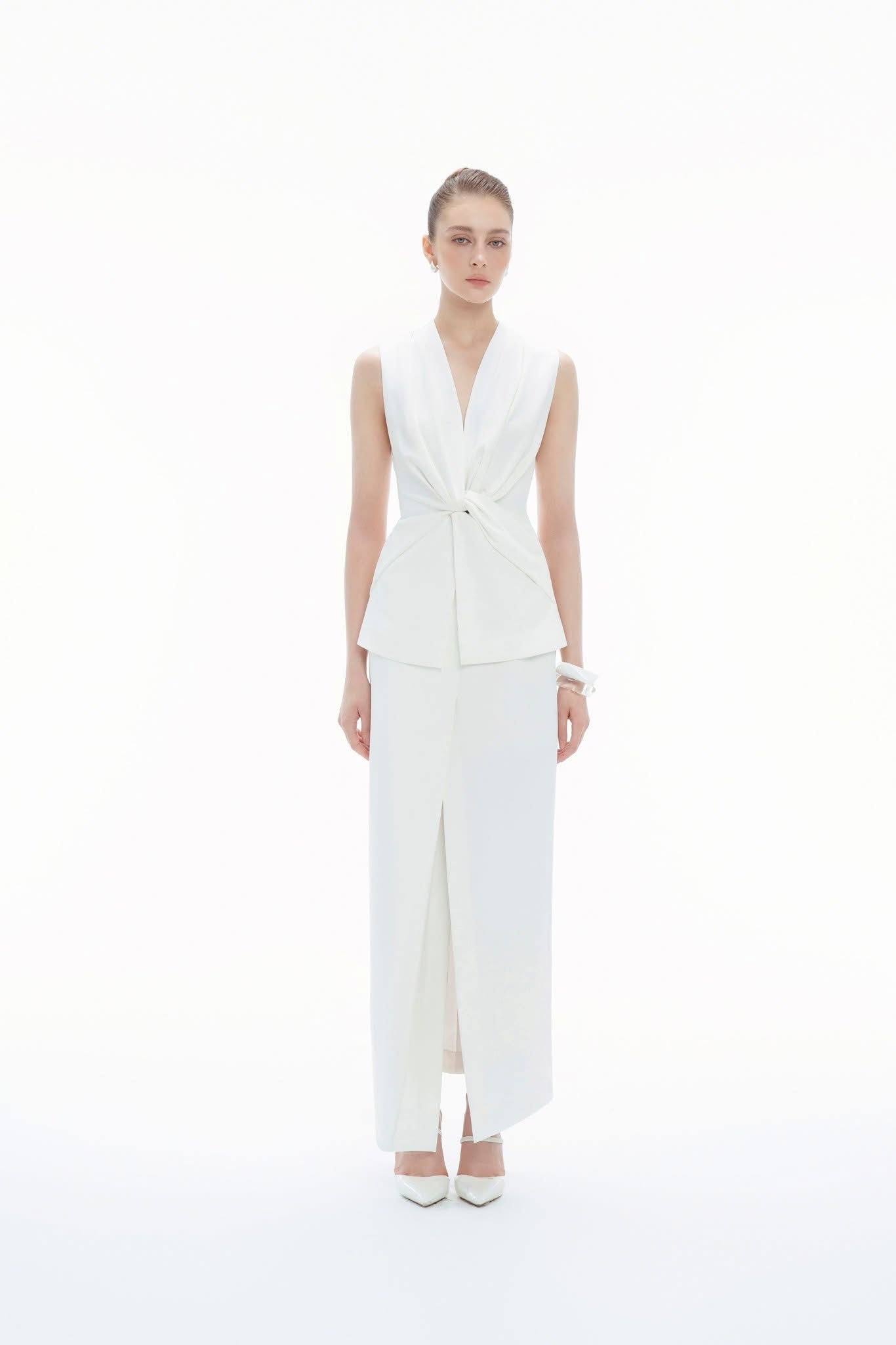BYDENIO Drapped Modern Gilet &amp; Layered Wrap Skirt