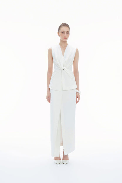 BYDENIO Drapped Modern Gilet &amp; Layered Wrap Skirt