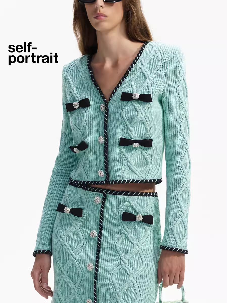 Self-Portrait Sale MINT GREEN  KNIT CARDIGAN