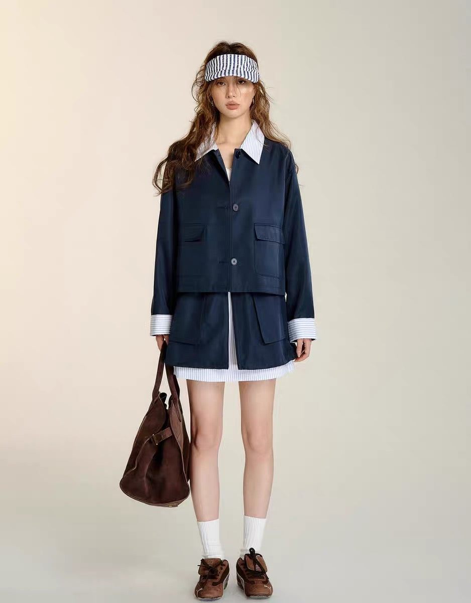 SOMESOWE Navy Loose Jacket