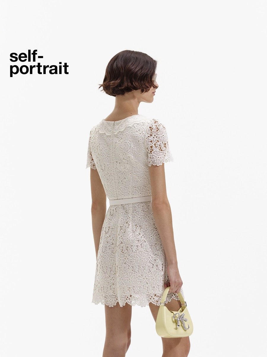 Self-Portrait CREAM GUIPURE LACE MINI DRESS