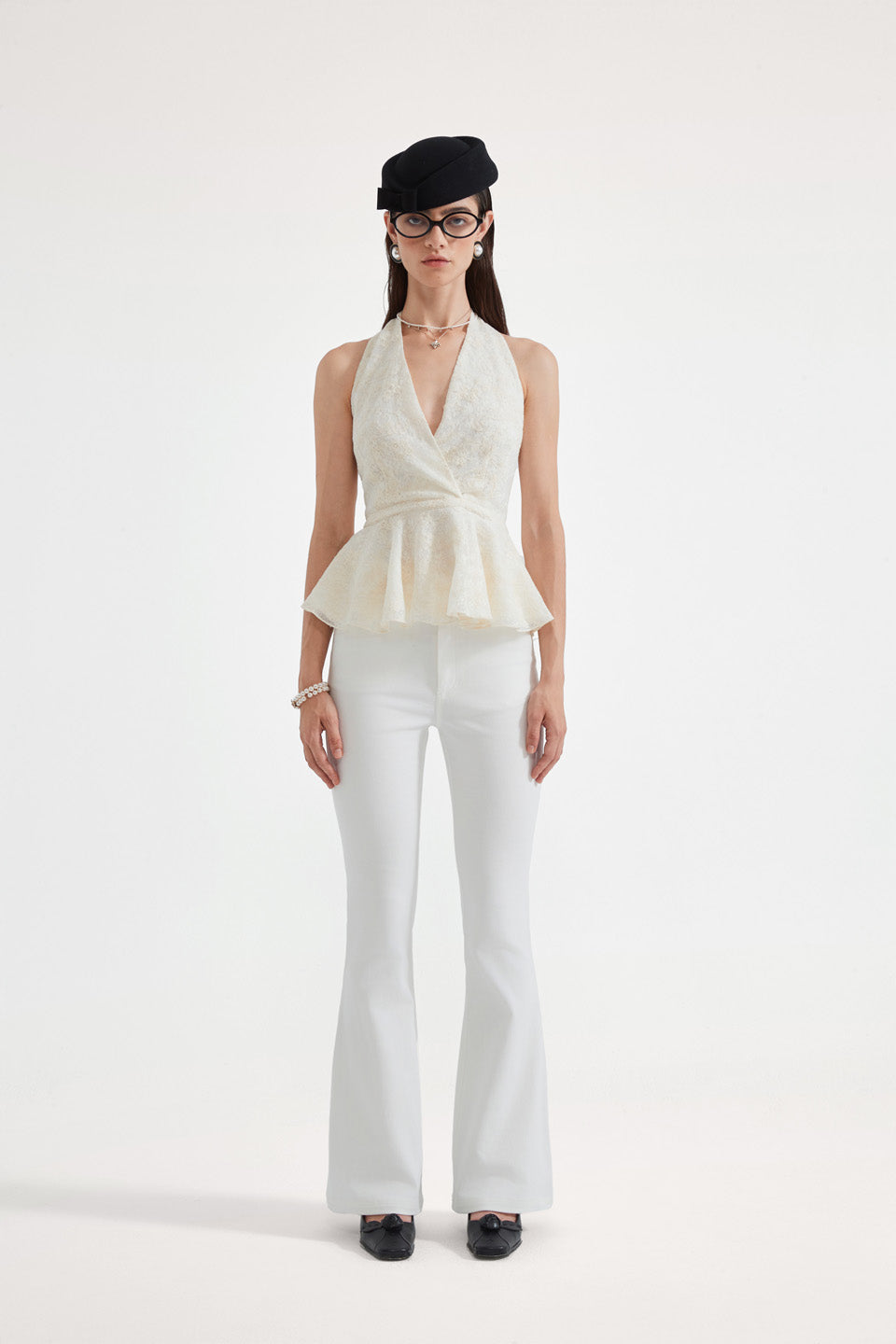 Kingwen Bow tie backless halter neck top