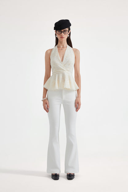 Kingwen Bow tie backless halter neck top
