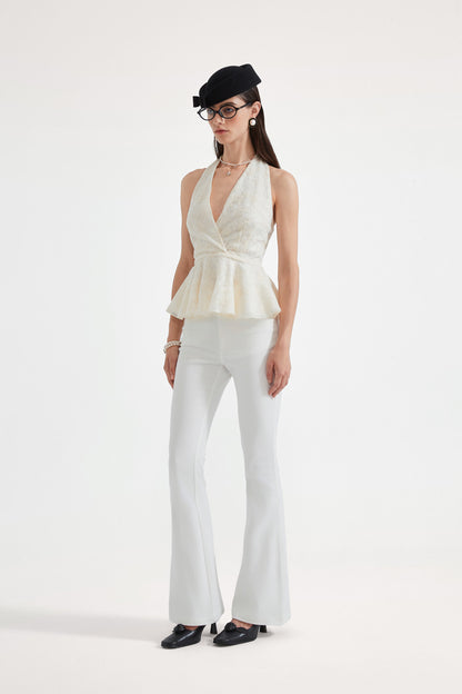 Kingwen Bow tie backless halter neck top