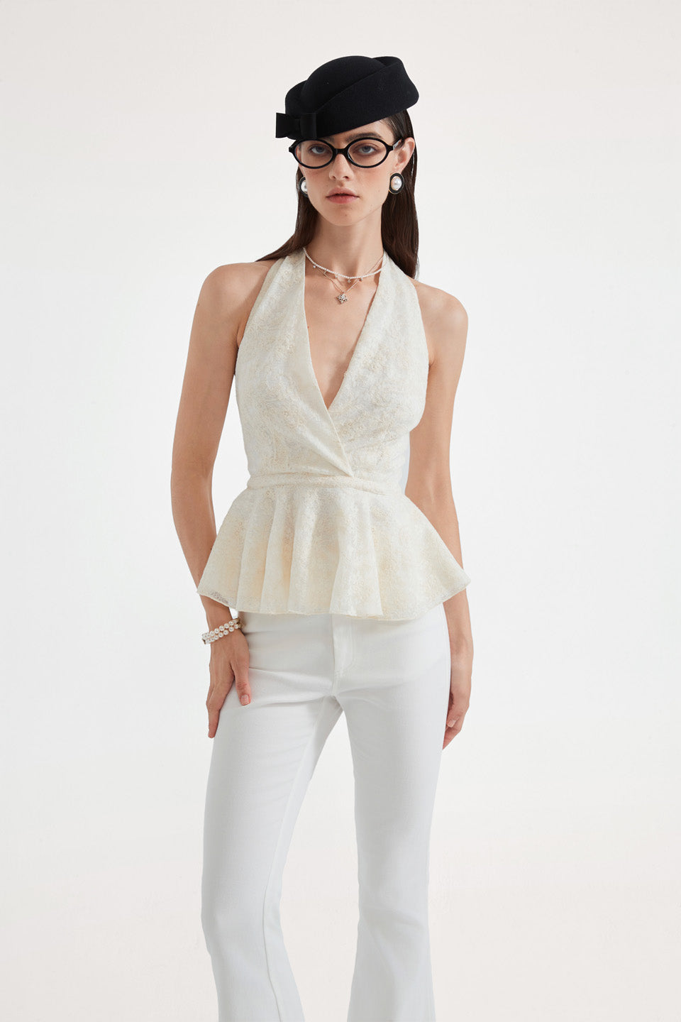 Kingwen Bow tie backless halter neck top