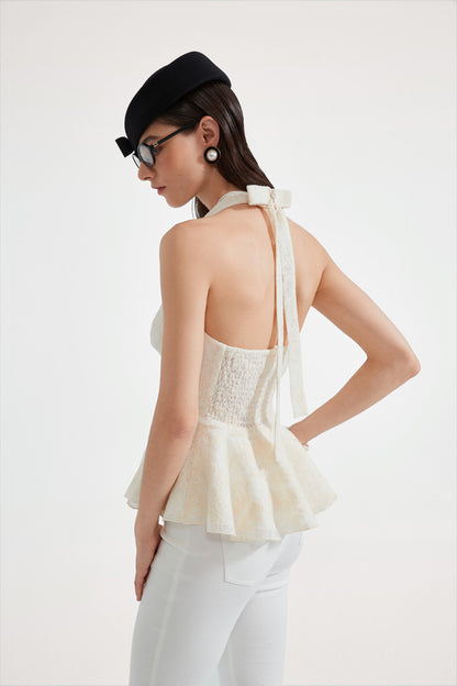 Kingwen Bow tie backless halter neck top