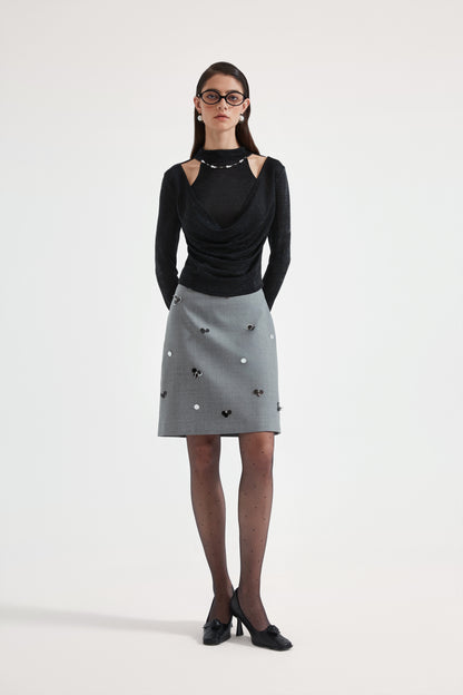 Kingwen Nail bead fake two-piece knitted top + skirt set