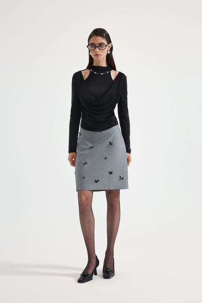 Kingwen Nail bead fake two-piece knitted top + skirt set