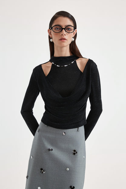 Kingwen Nail bead fake two-piece knitted top + skirt set