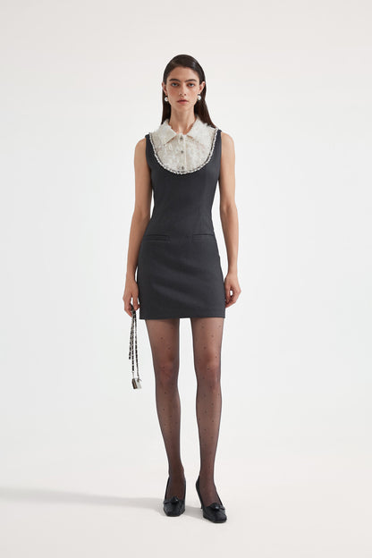 Kingwen Collar splicing waist pinching dress