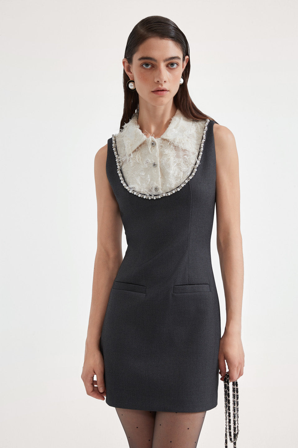 Kingwen Collar splicing waist pinching dress