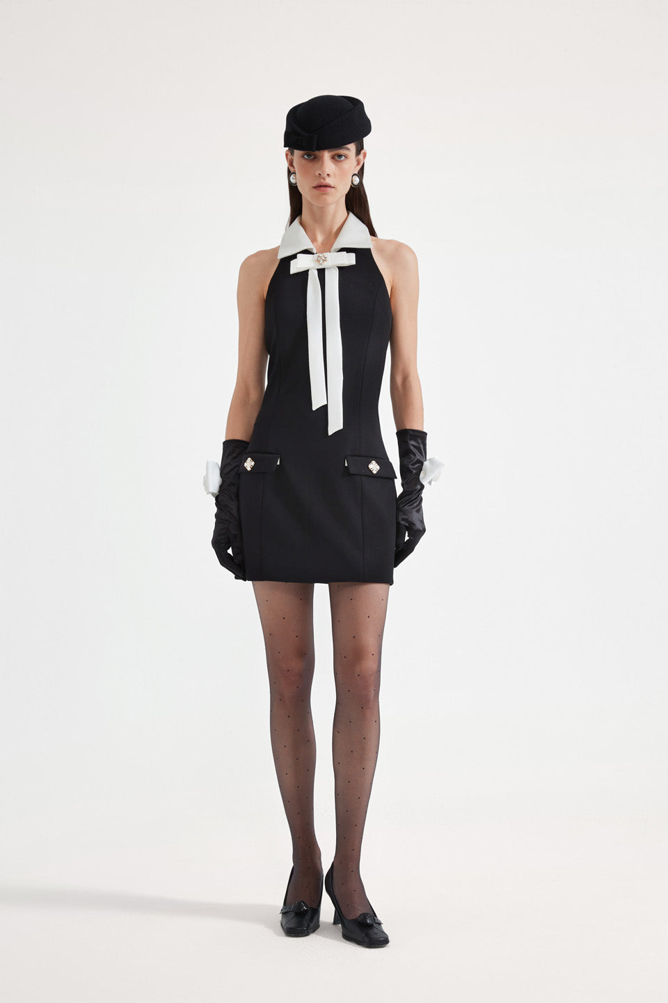 Kingwen Black bow waist cinching dress