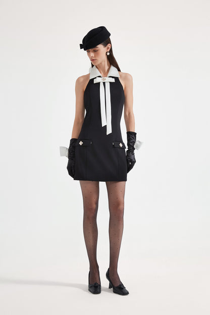 Kingwen Black bow waist cinching dress
