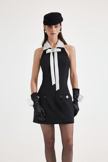 Kingwen Black bow waist cinching dress