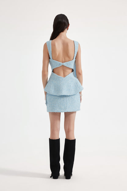 Kingwen Bow ribbon sleeveless top + skirt set
