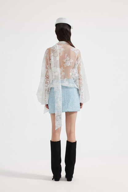 Kingwen Lace ribbon shirt + skirt set