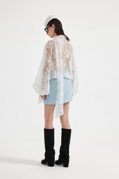 Kingwen Lace ribbon shirt + skirt set
