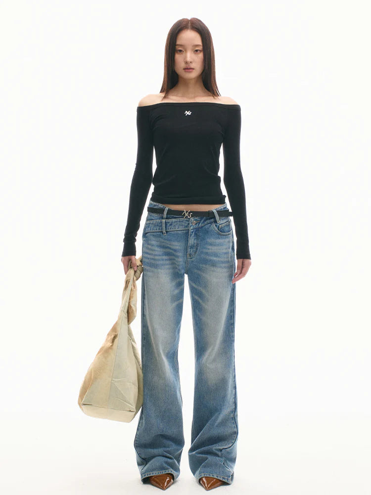 NAWS [Best Seller] +5cm N2 Loose V-Waist Straight-Leg Jeans (4color)