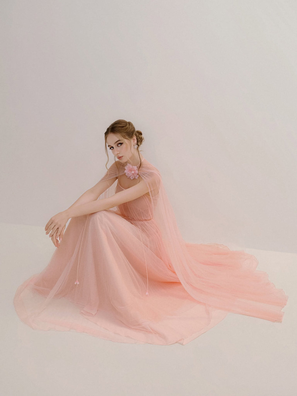 XY Bymyxy Pink Pleated Dress &amp; Cape Set
