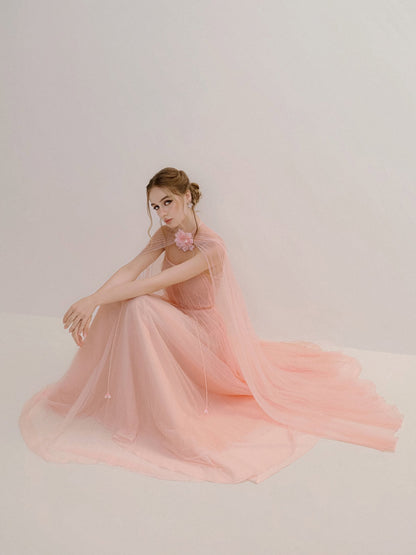 XY Bymyxy Pink Pleated Dress &amp; Cape Set