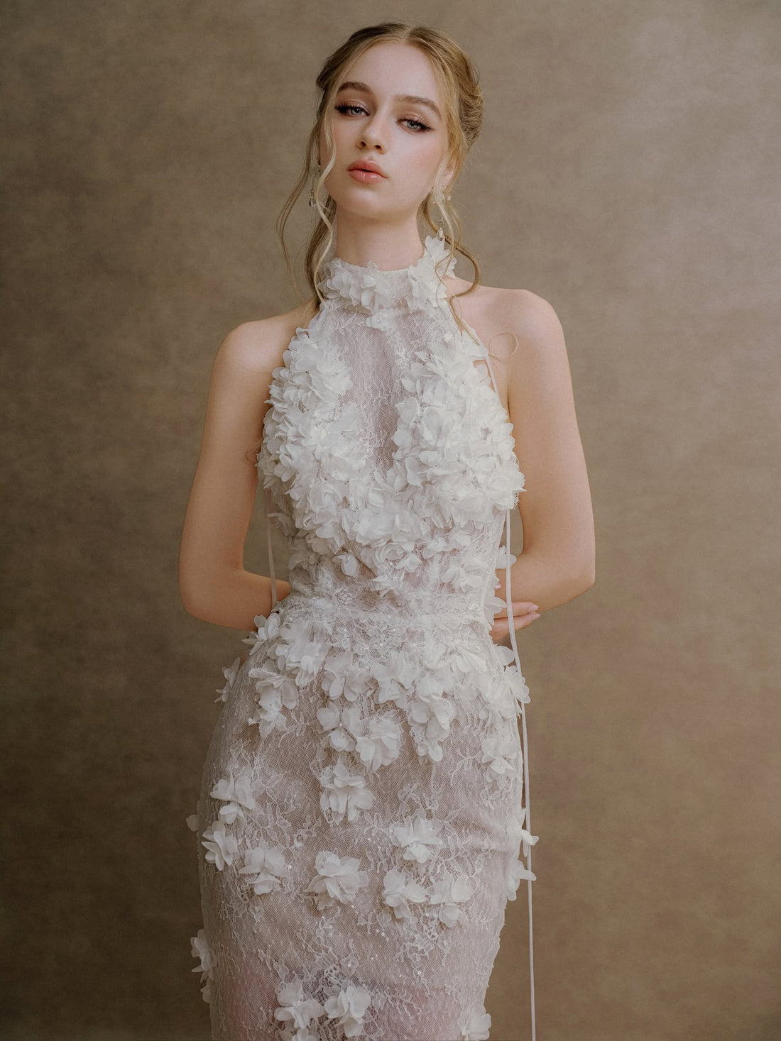 XY Bymyxy White Lace Halter Mermaid Wedding Dress