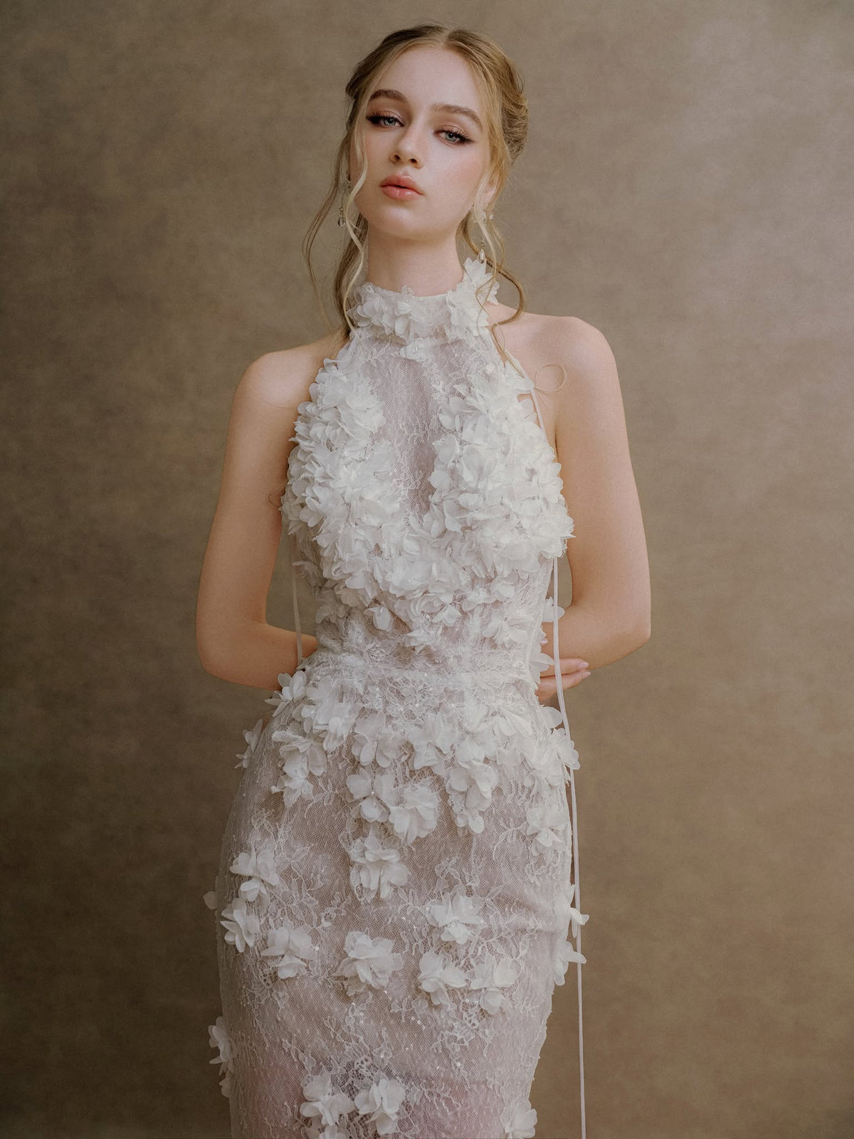 XY Bymyxy White Lace Halter Mermaid Wedding Dress