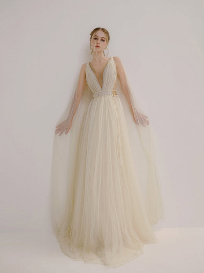 XY Bymyxy Cream Drapping Long Dress