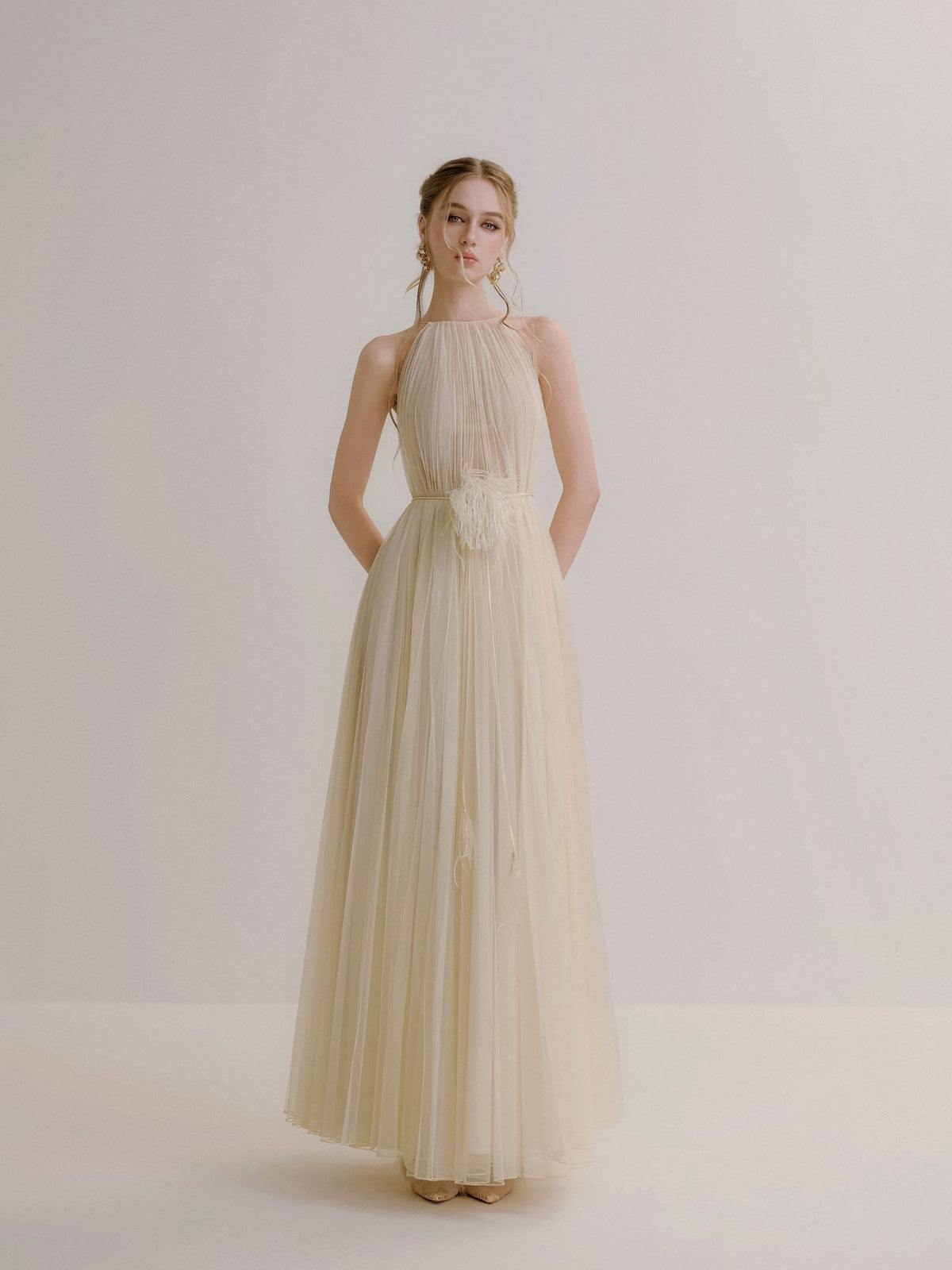 XY Bymyxy Cream Pleated Dress &amp; Cape Set