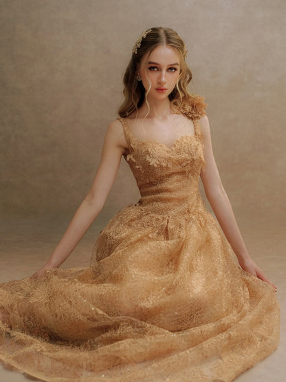 XY Bymyxy Brown Lace Midi Dress