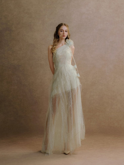 XY Bymyxy Mint Lace Ruffle Long Dress
