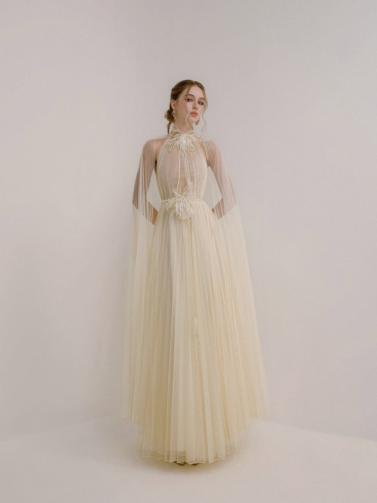 XY Bymyxy Cream Pleated Dress &amp; Cape Set