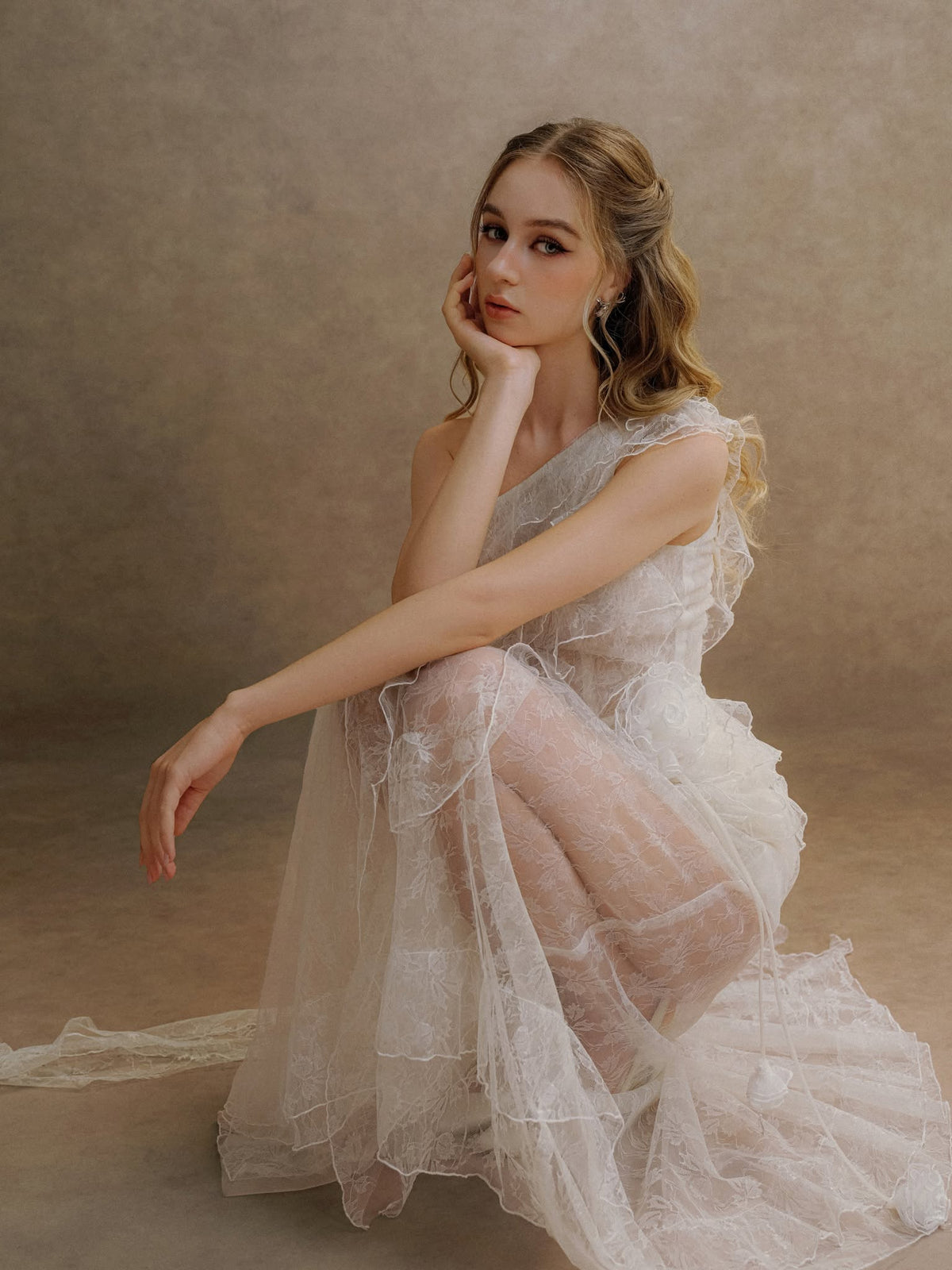 XY Bymyxy White Lace Ruffle Long Dress