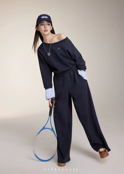 OTEBANBASS Navy Off-Shoulder Sweatshirt Set