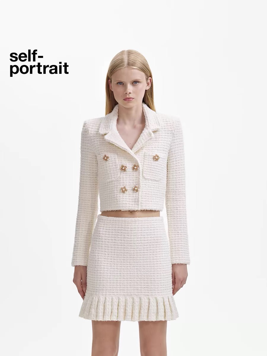 Self-Portrait WHITE BOUCLE JACKET