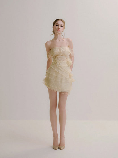 XY Bymyxy Cream Lace Ruffle Mini Dress