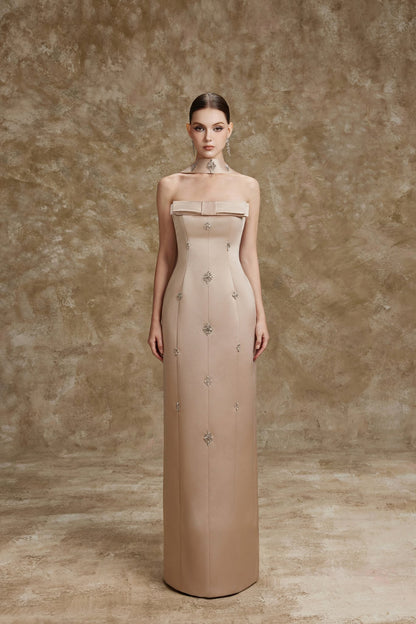 LAMORIS SERENA FLOOR LENGHT DRESS-Bronze Brown