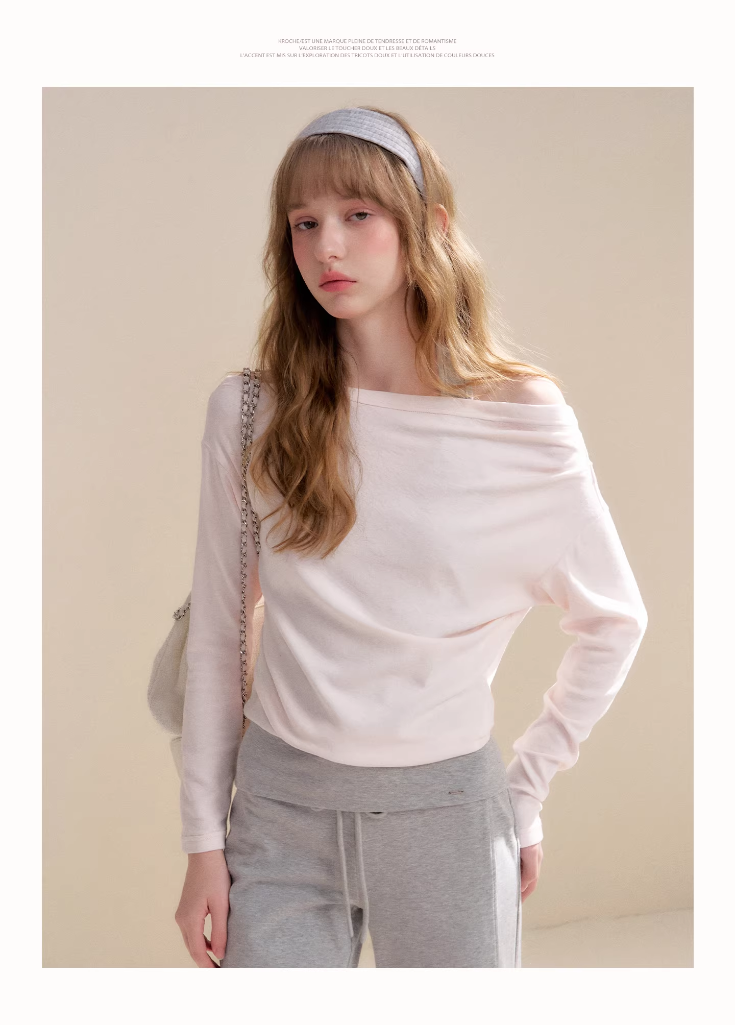 Kroche KZY8071&amp;KZY8072 Off shoulder contrasting T-shirt + pants