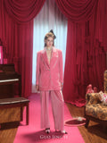 GUO JINGYI pink velvet oversize suit