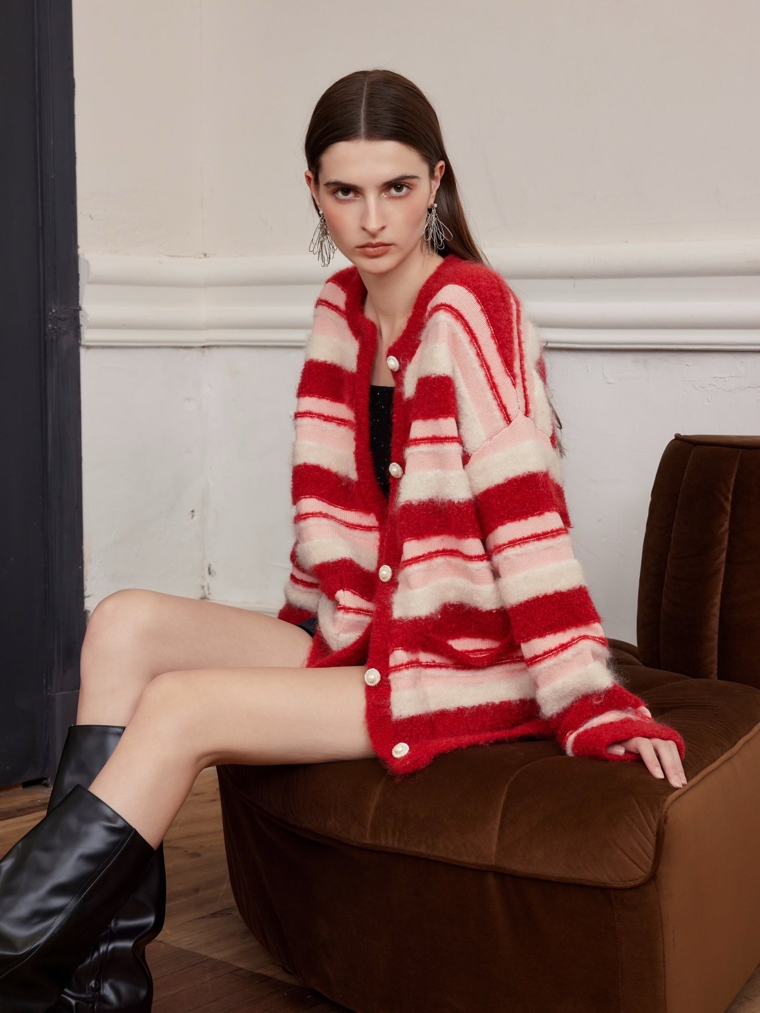 ROCHA ROMA Red striped cardigan