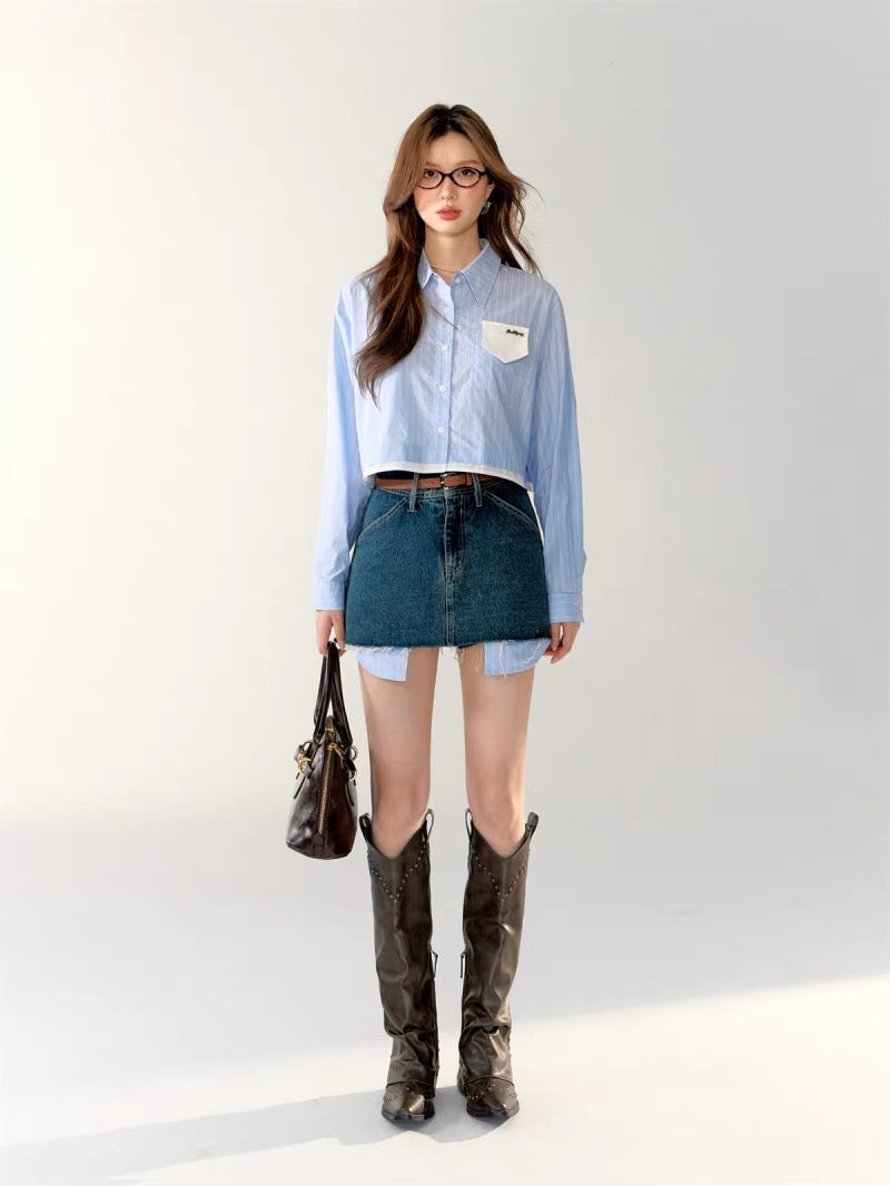 AsGony Heline Set(short shirt or denim skirt)