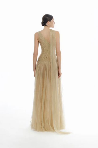 Montsand Draped Maxi Dress-Gold