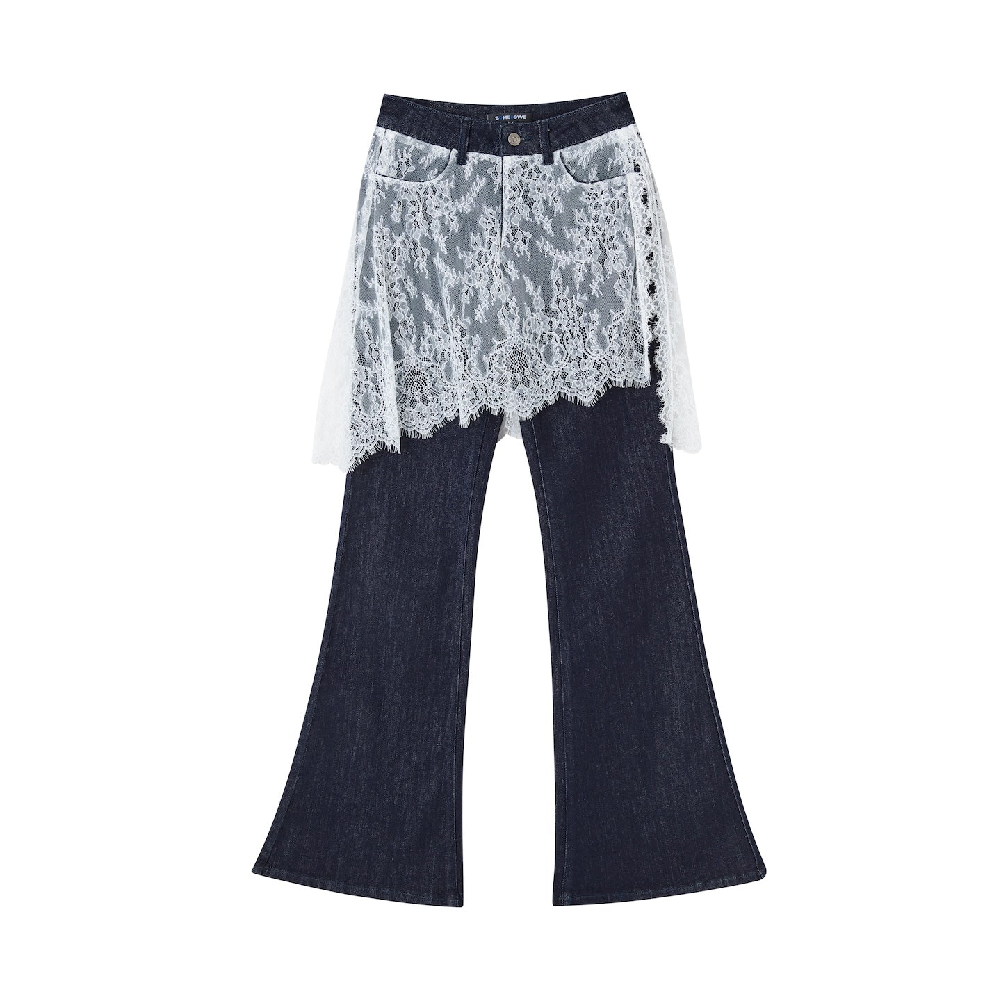 SOMESOWE S2508252 Fake two piece lace micro flared jeans